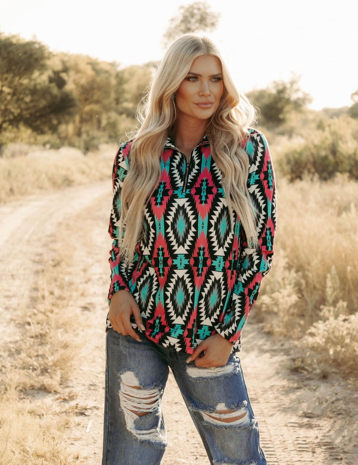 PINK & TURQUOISE PULLOVER